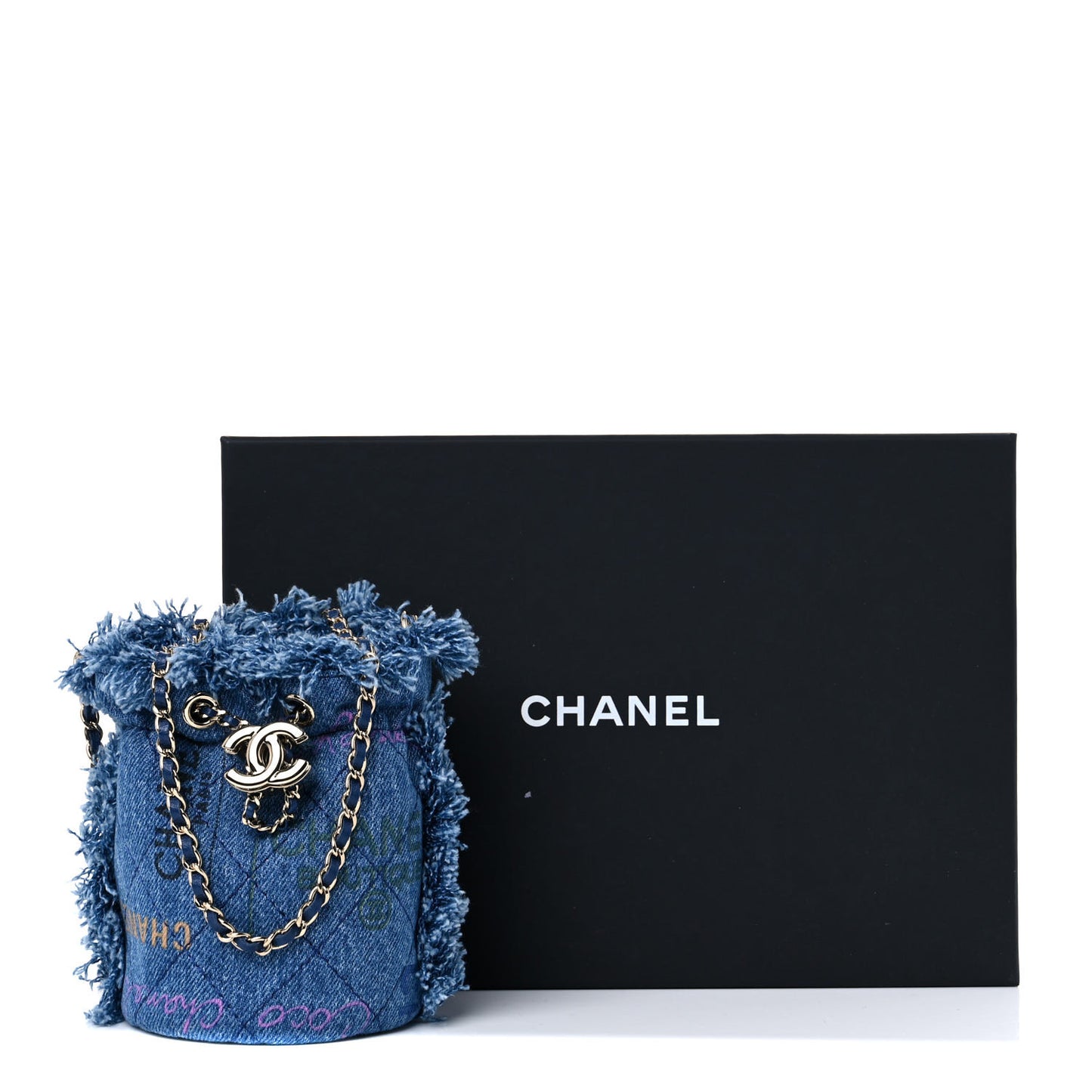 Denim Quilted Mood Mini Bucket With Chain Blue Multicolor