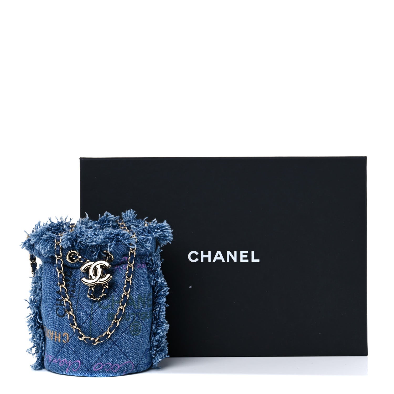 Chanel Denim Quilted Mood Mini Bucket With Chain Blue Multicolor 10 of 10