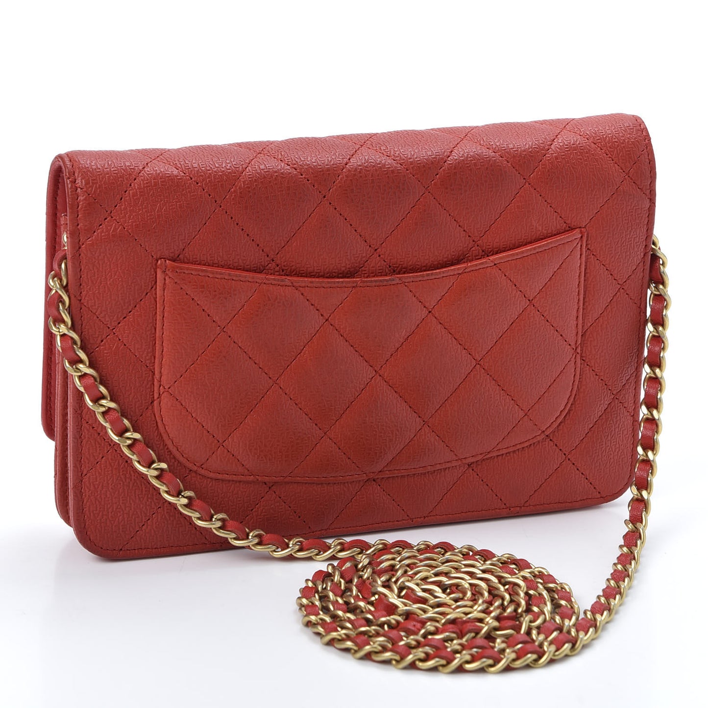 Letter Calfskin Embossed Quilted Wallet On Chain WOC Red
