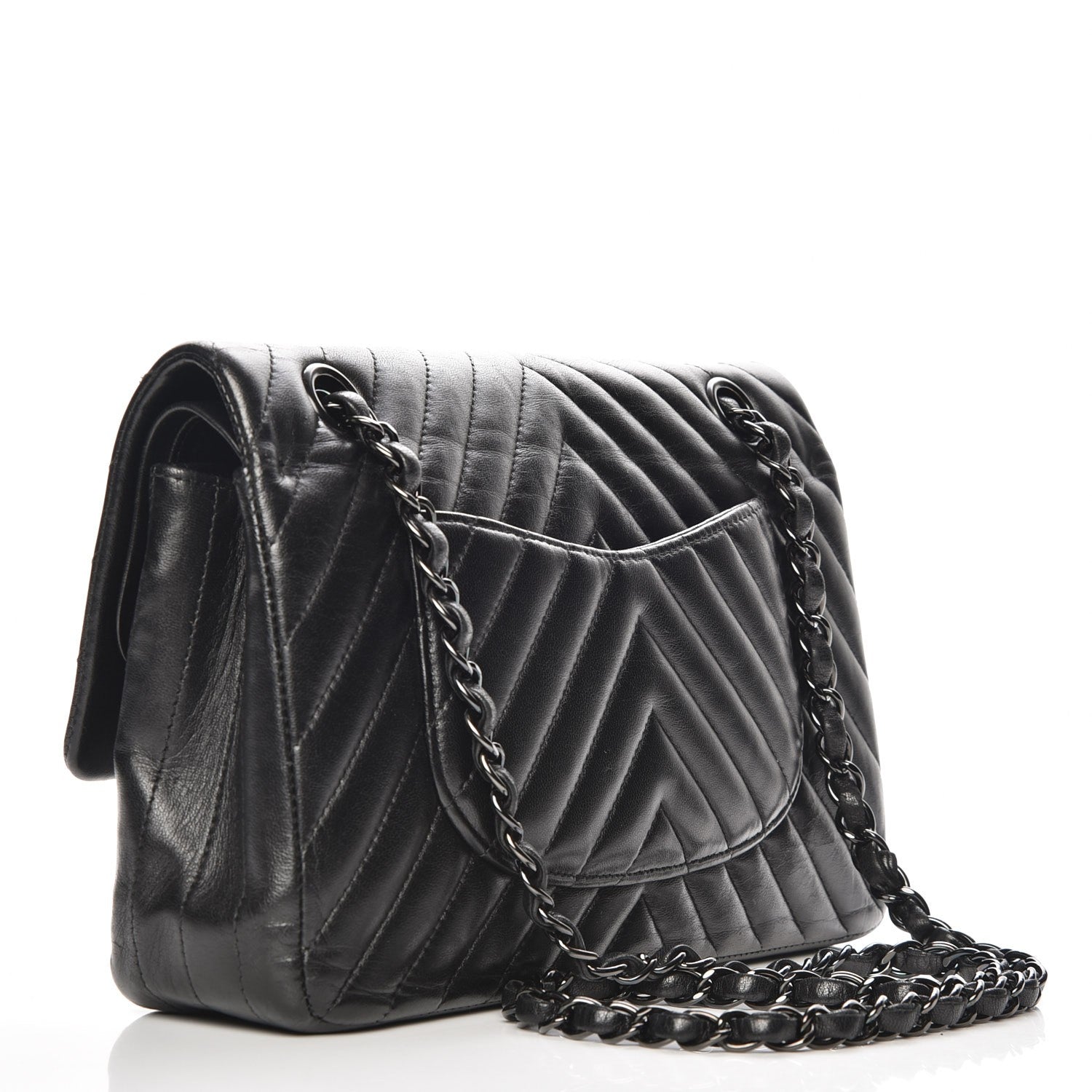 Chanel Lambskin Chevron Quilted Medium Double Flap So Black 3 of 8