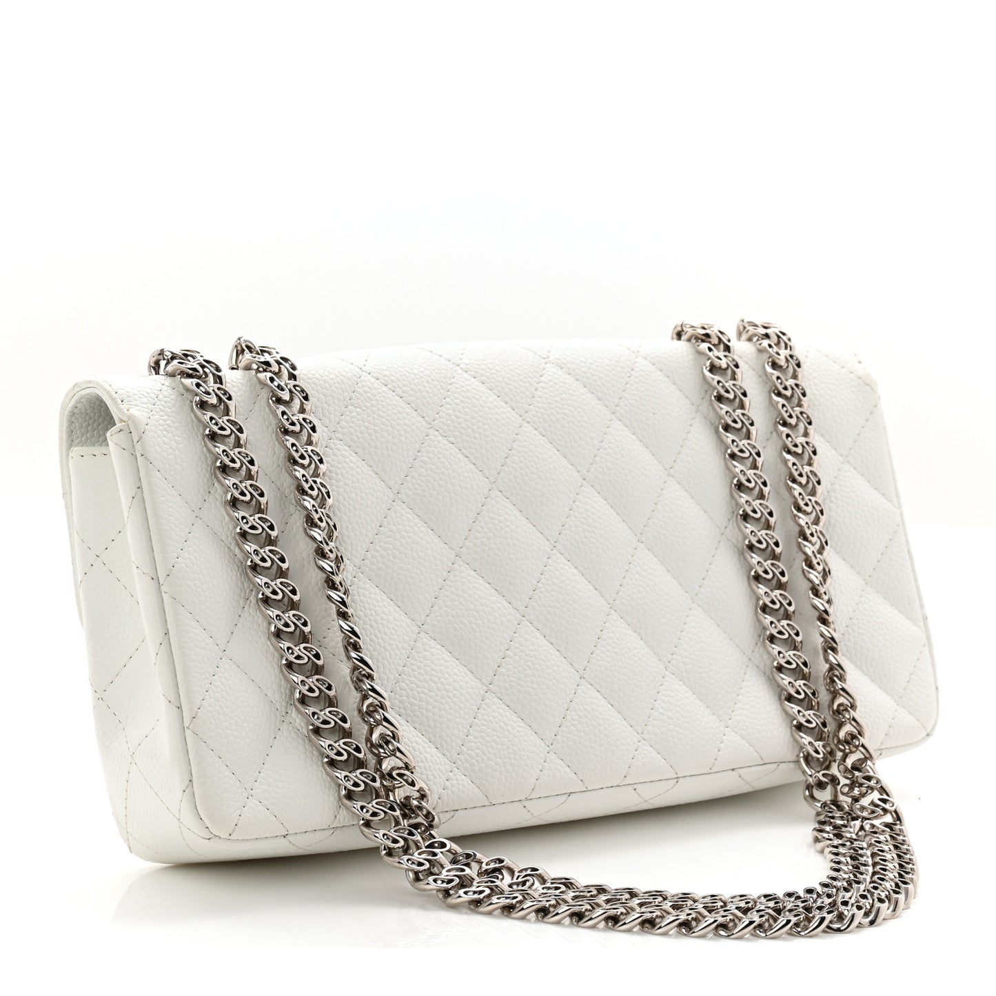 Caviar Quilted East West Flap Bijoux Chain White