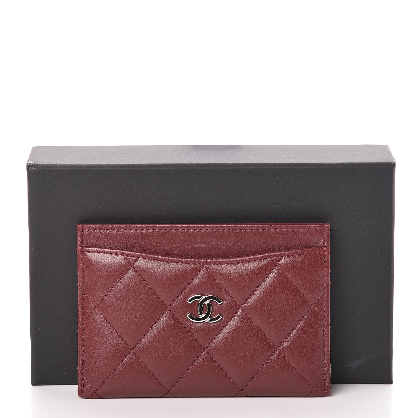 Lambskin Quilted Card Holder Burgundy