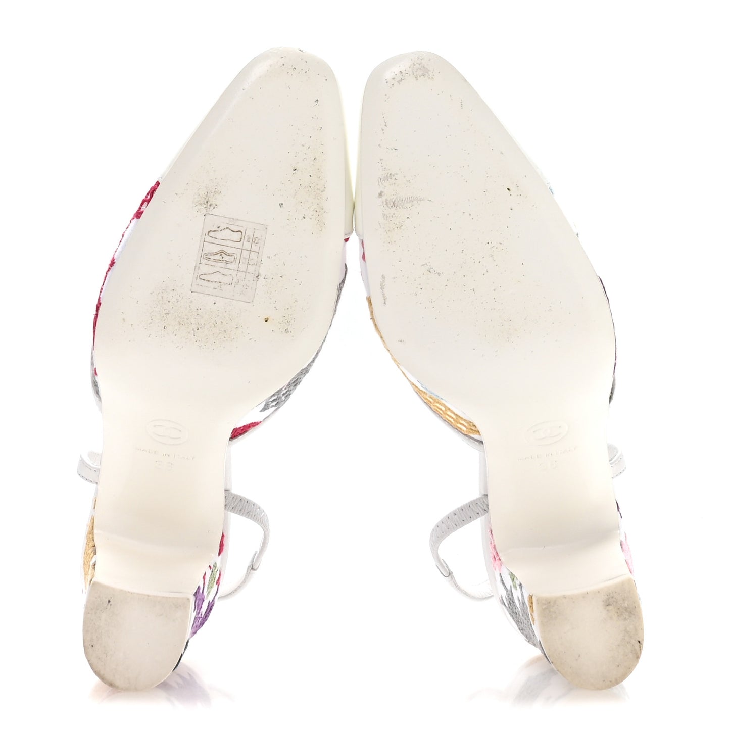 Cotton Guipure Patent Embroidered Floral Cap Toe CC Slingback Pumps 36 White Multicolor
