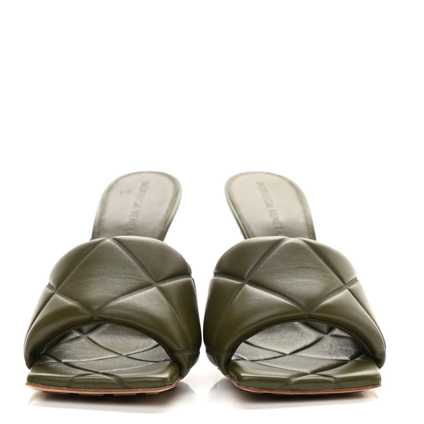 Nappa Quilted Rubber Lido Mule Sandals 38 Khaki