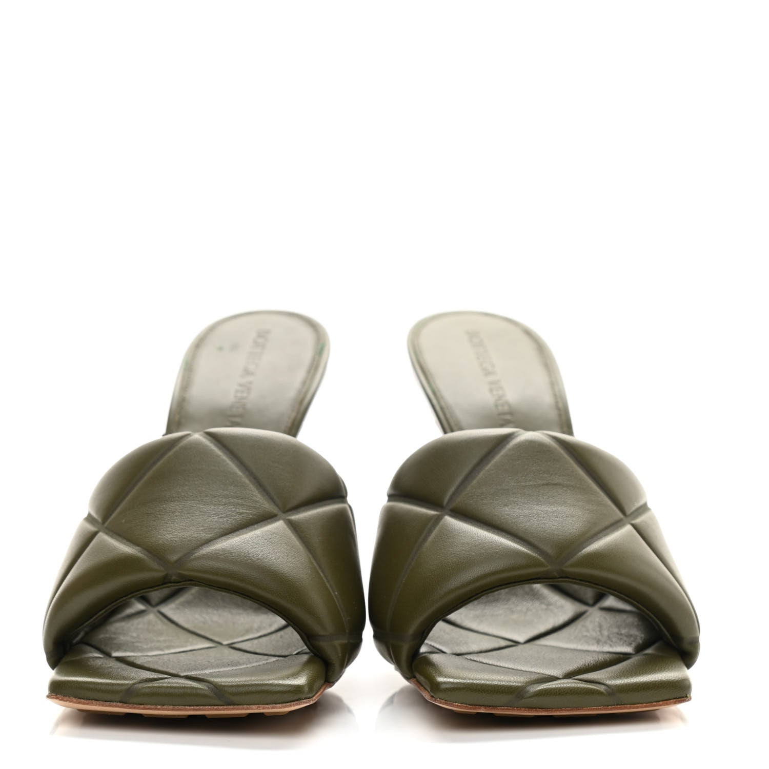 Bottega Veneta Nappa Quilted Rubber Lido Mule Sandals 38 Khaki 2 of 7