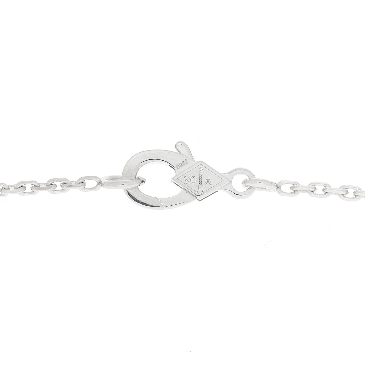 18K White Gold Diamond Guilloche Vintage Alhambra Pendant Necklace