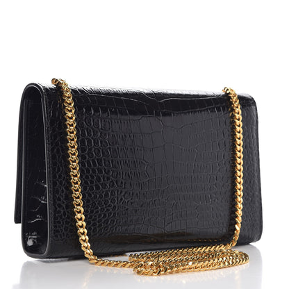 Saint Laurent Calfskin Crocodile Embossed Medium Classic Monogram Kate Tassel Satchel Black 3 of 9