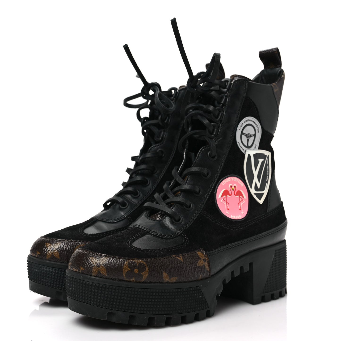 Suede Calfskin Monogram Checkpoint Platform Desert Boots 36 Black