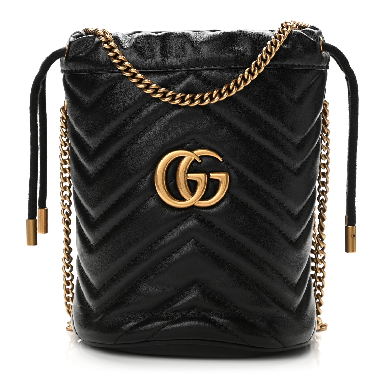 Calfskin Matelasse Mini GG Marmont 2.0 Bucket Bag Black
