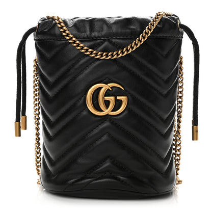 Gucci Calfskin Matelasse Mini GG Marmont 2.0 Bucket Bag Black 1 of 11