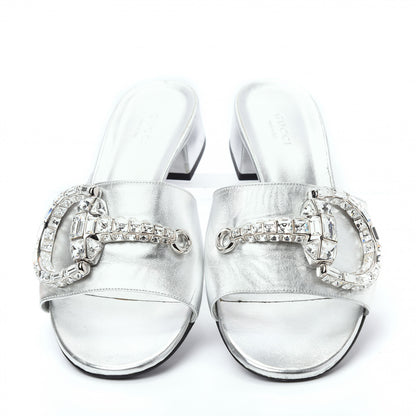 Gucci Metallic Nappa Crystal Maxine Horsebit Slide Sandals 38.5 Silver 5 of 10