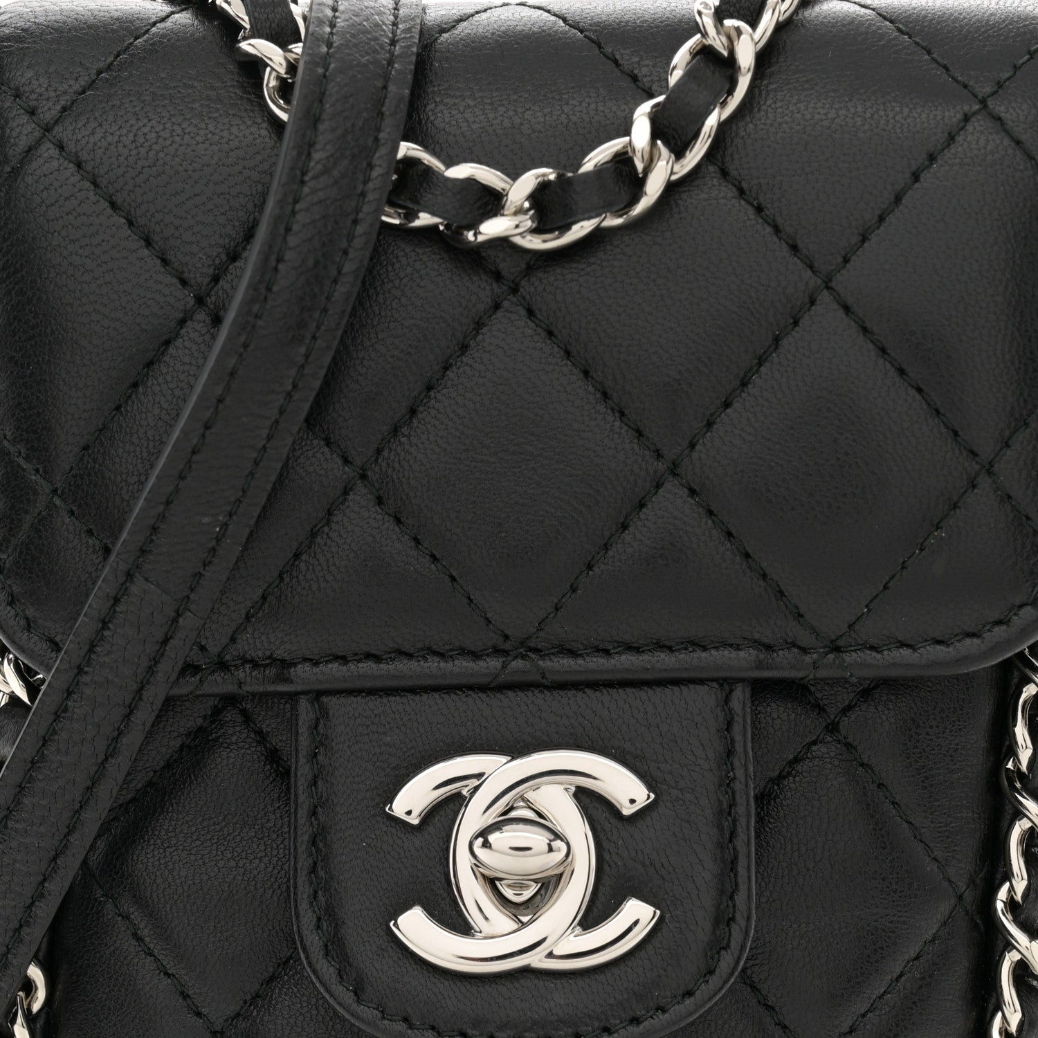 Chanel Lambskin Quilted Chain Around Flap Crossbody Black 9 of 12