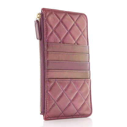 Chanel Metallic Aged Calfskin Quilted Classic Flat Wallet Pouch Purple 3 of 8