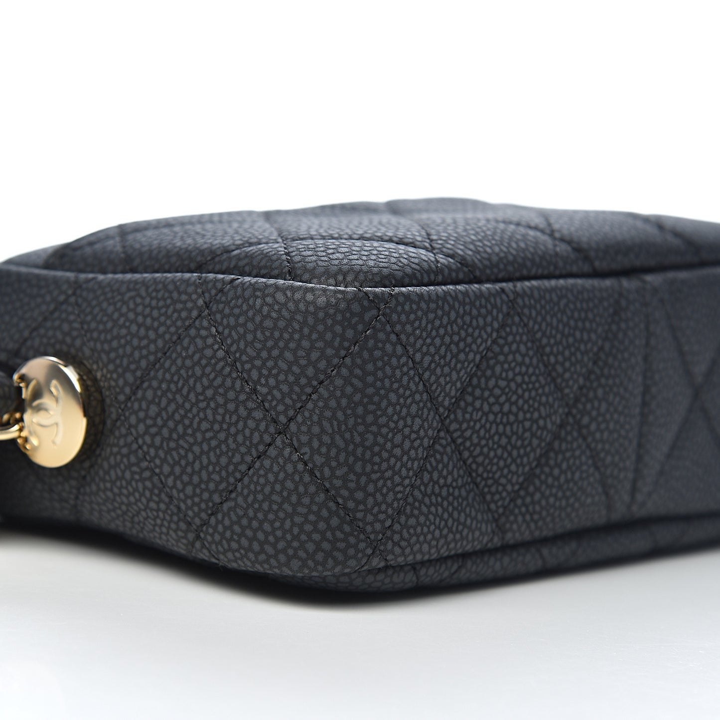 Iridescent Caviar Quilted Mini Coco Tassel Camera Case Black