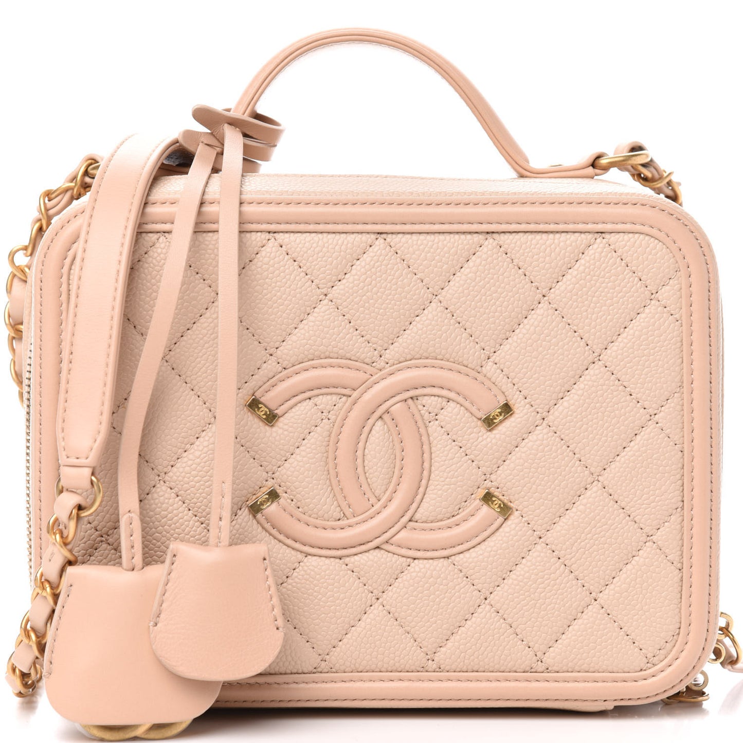 Caviar Quilted Medium CC Filigree Vanity Case Beige