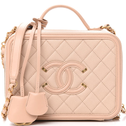 Chanel Caviar Quilted Medium CC Filigree Vanity Case Beige 9 of 10