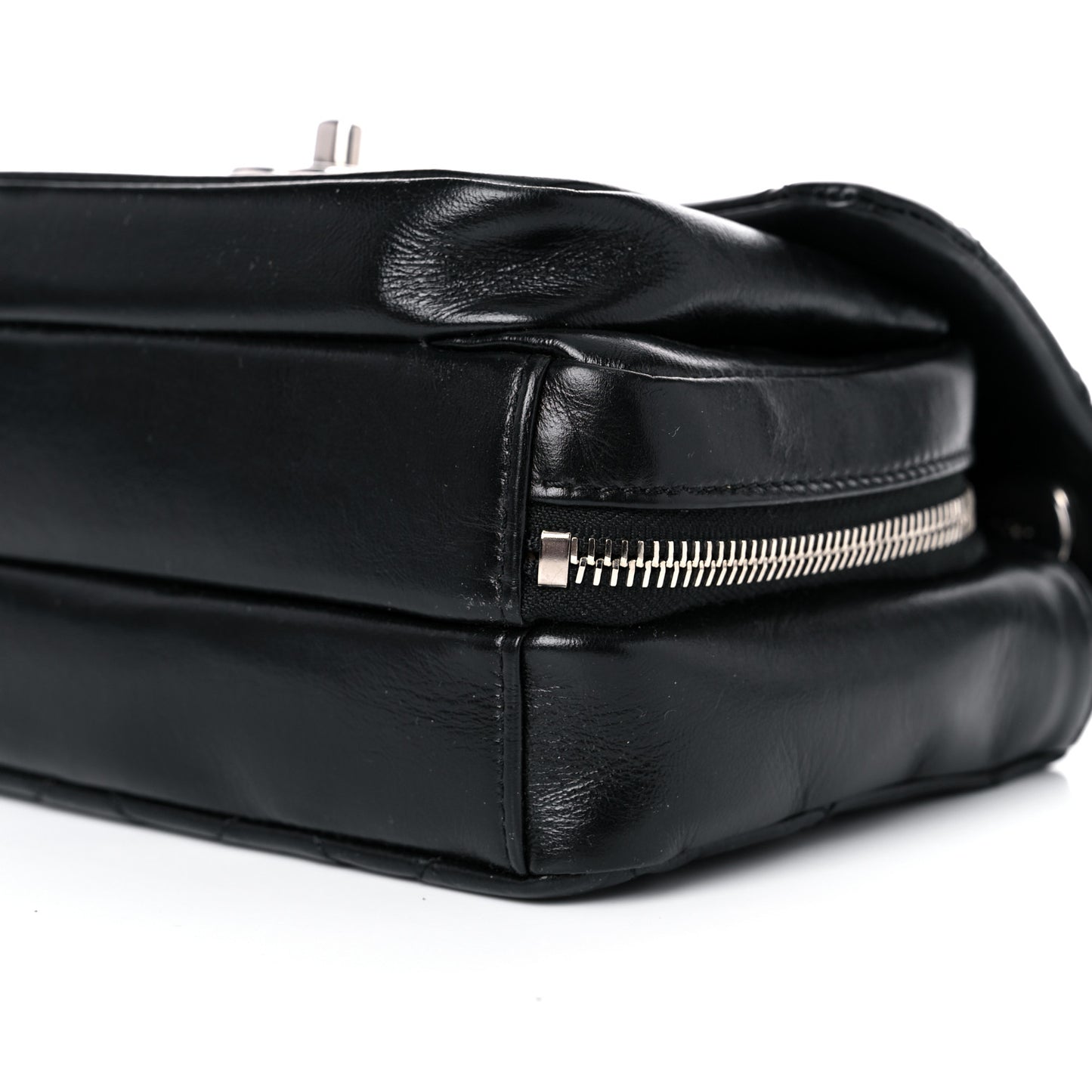 Aged Calfskin Quilted Express Zip Around Flap Black