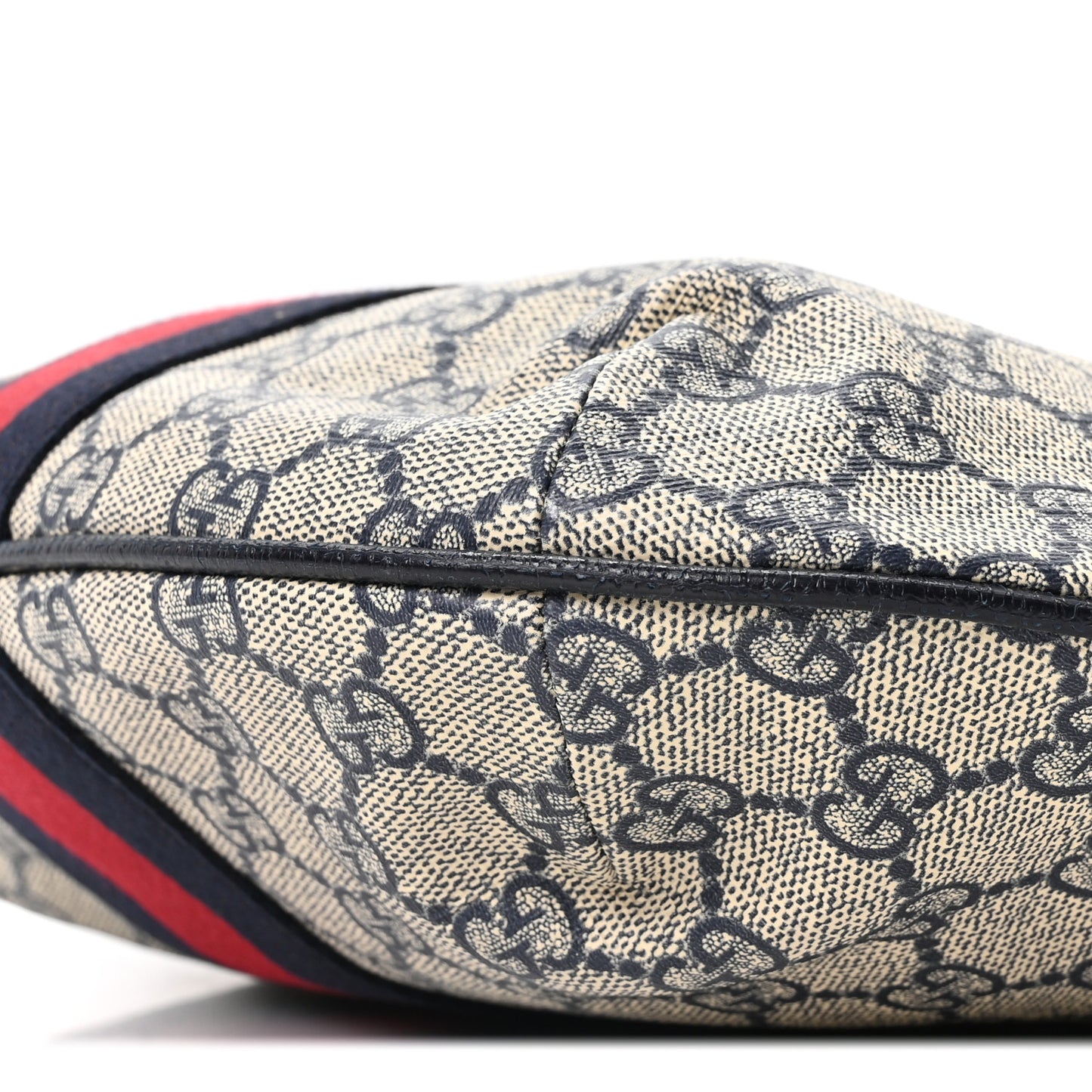 GG Supreme Monogram Textured Dollar Calfskin Web Small Ophidia Half Moon Hobo Beige Blue