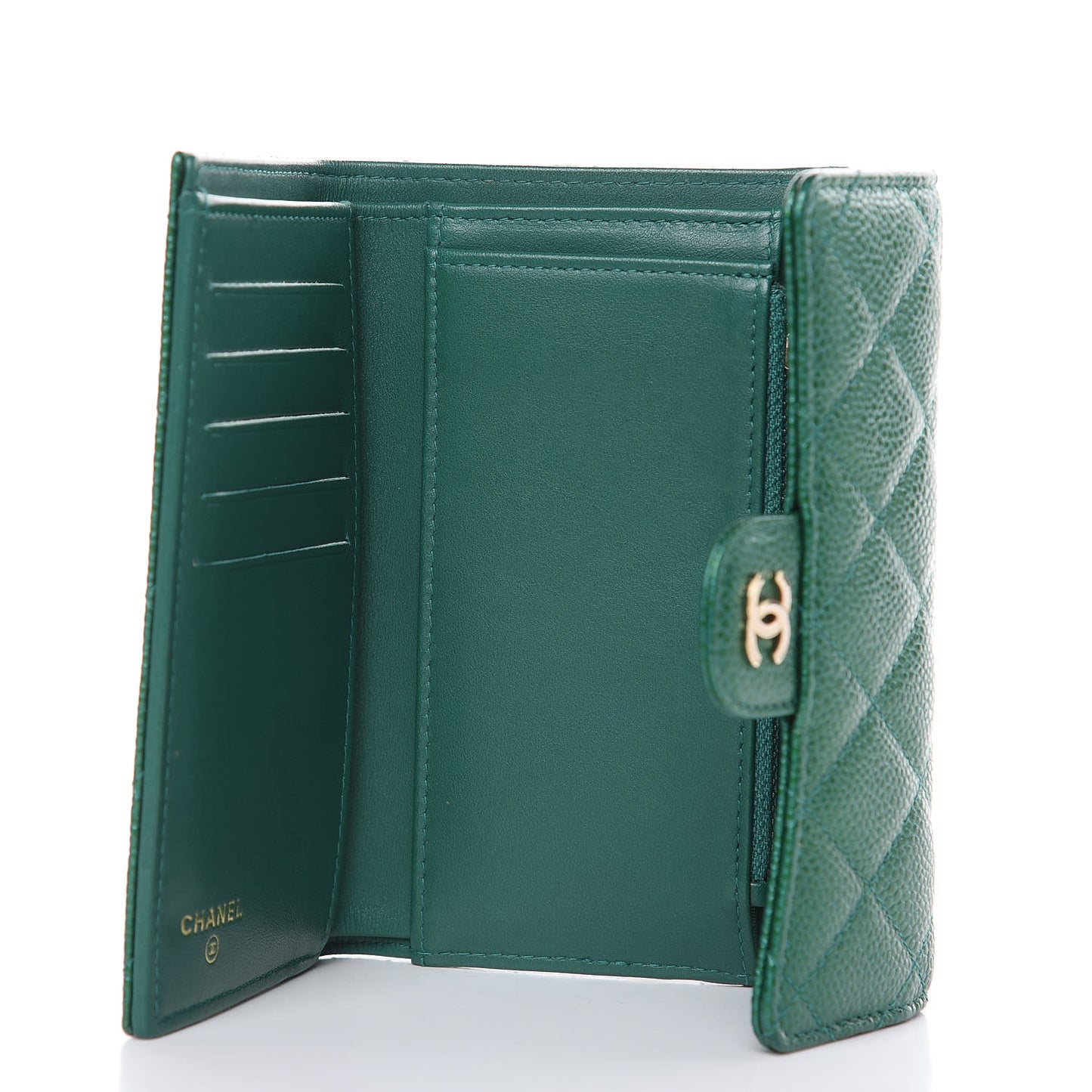 Metallic Caviar Quilted Medium Flap Wallet Green