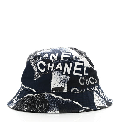 Chanel Cotton Coco Print Bucket Hat M Navy Black White 3 of 7