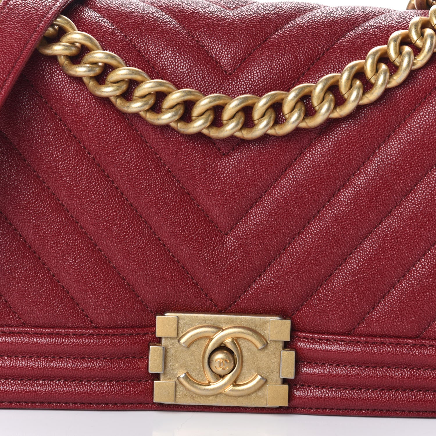 Chanel Caviar Chevron Quilted Medium Boy Flap Red 8 of 10