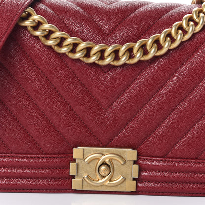 Chanel Caviar Chevron Quilted Medium Boy Flap Red 8 of 10