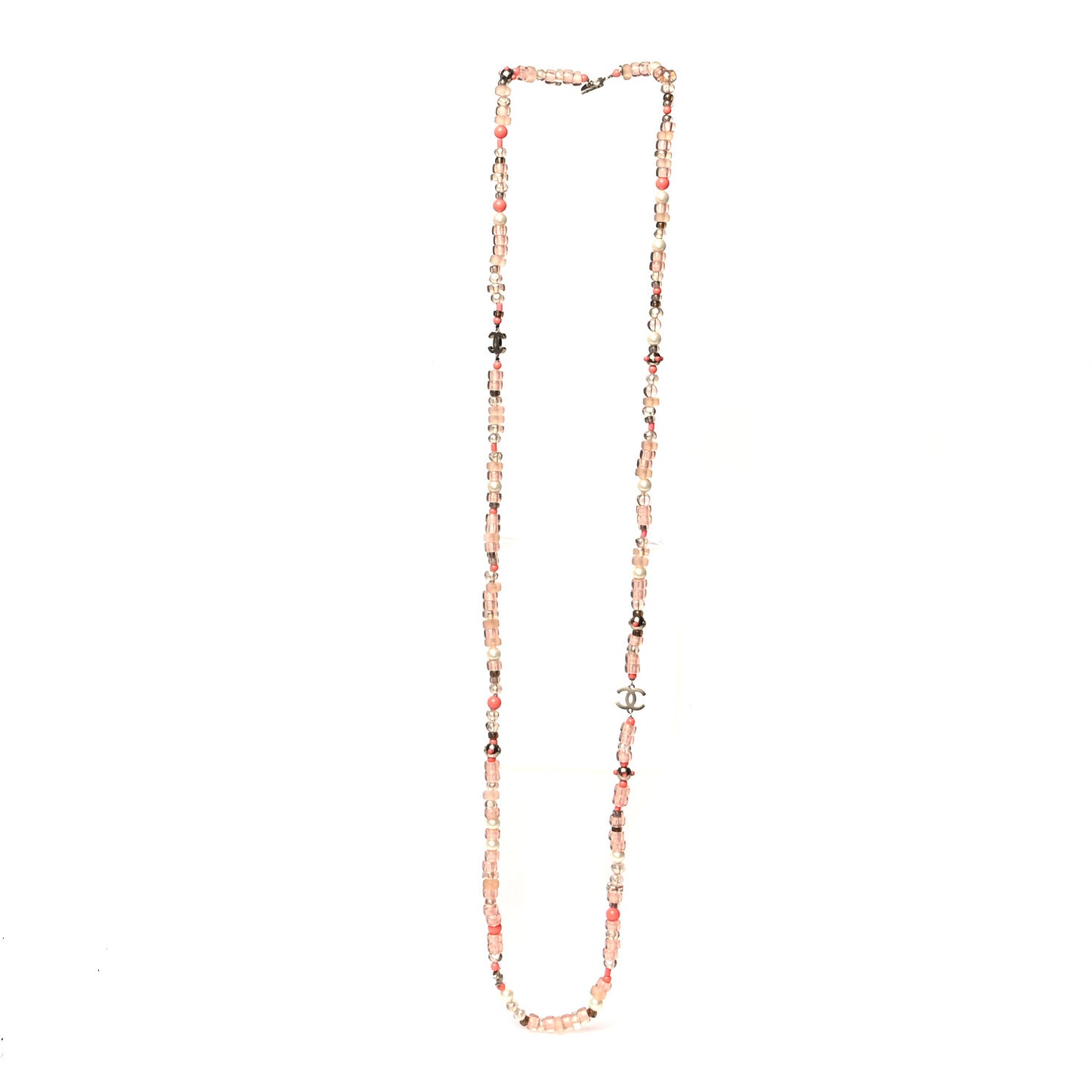 Pearl Beaded CC Long Necklace Pink