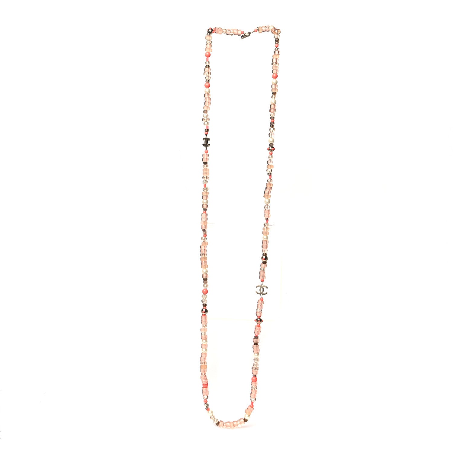 Chanel Pearl Beaded CC Long Necklace Pink 3 of 4