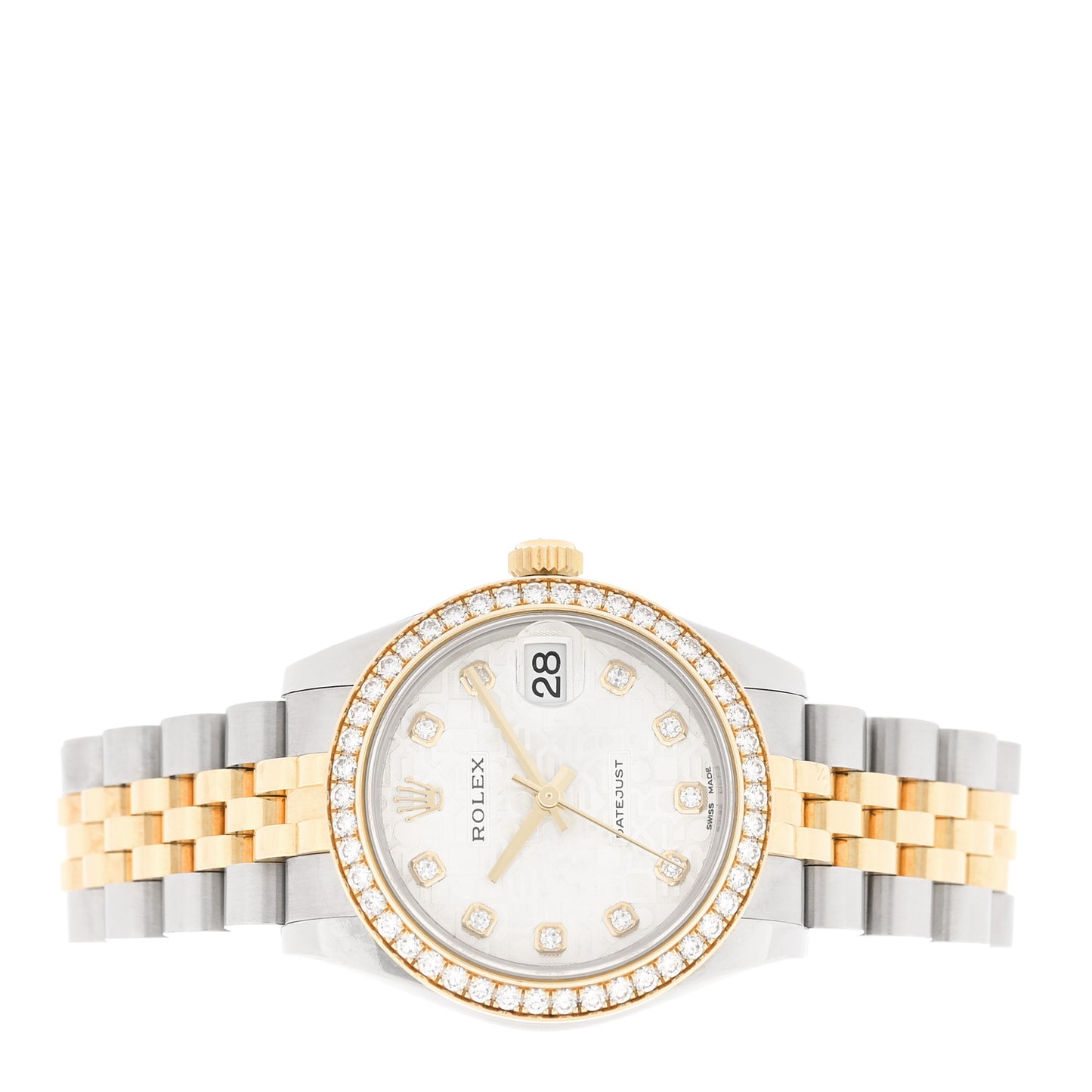 Stainless Steel 18K Yellow Gold Diamond Bezel 31mm Oyster Perpetual Datejust Watch Silver Jubilee 178383
