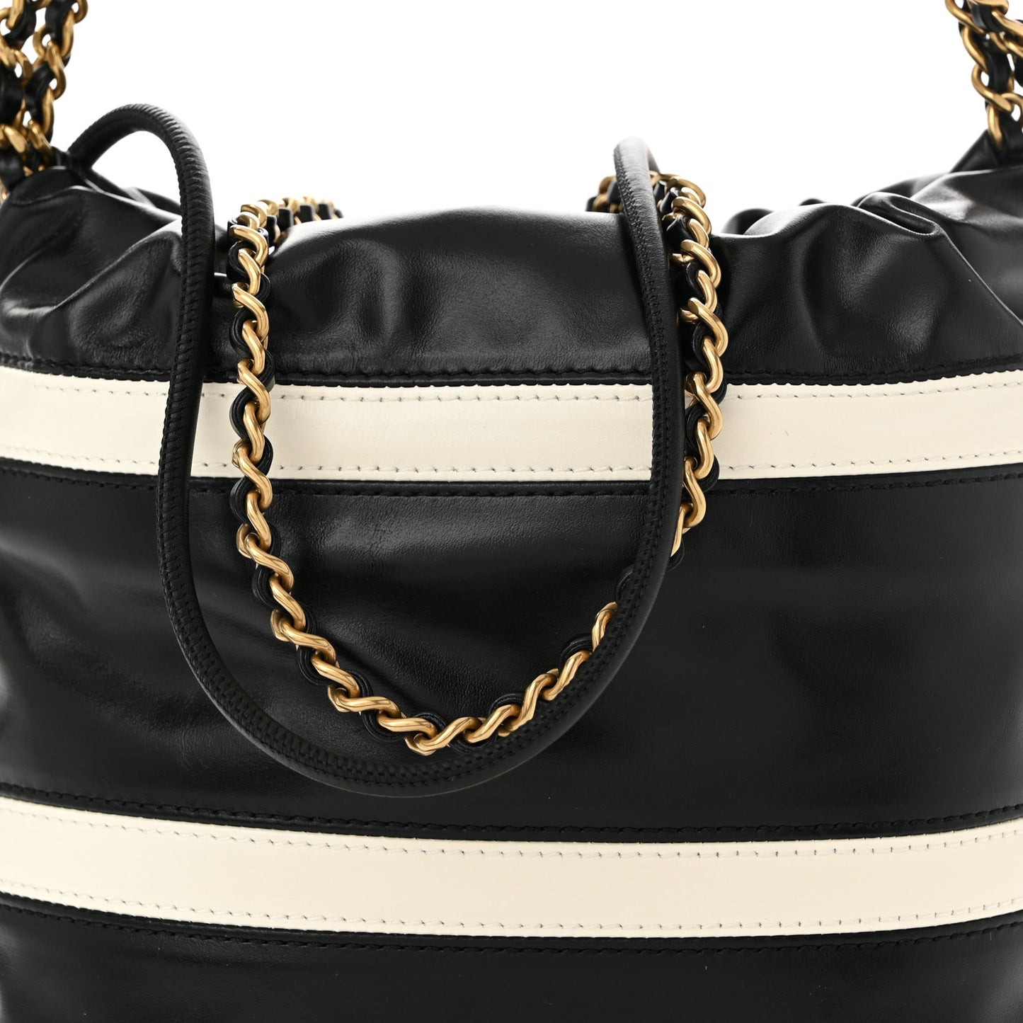 Shiny Calfskin Striped Mini Chanel 22 Black White