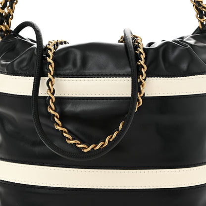Chanel Shiny Calfskin Striped Mini Chanel 22 Black White 8 of 10