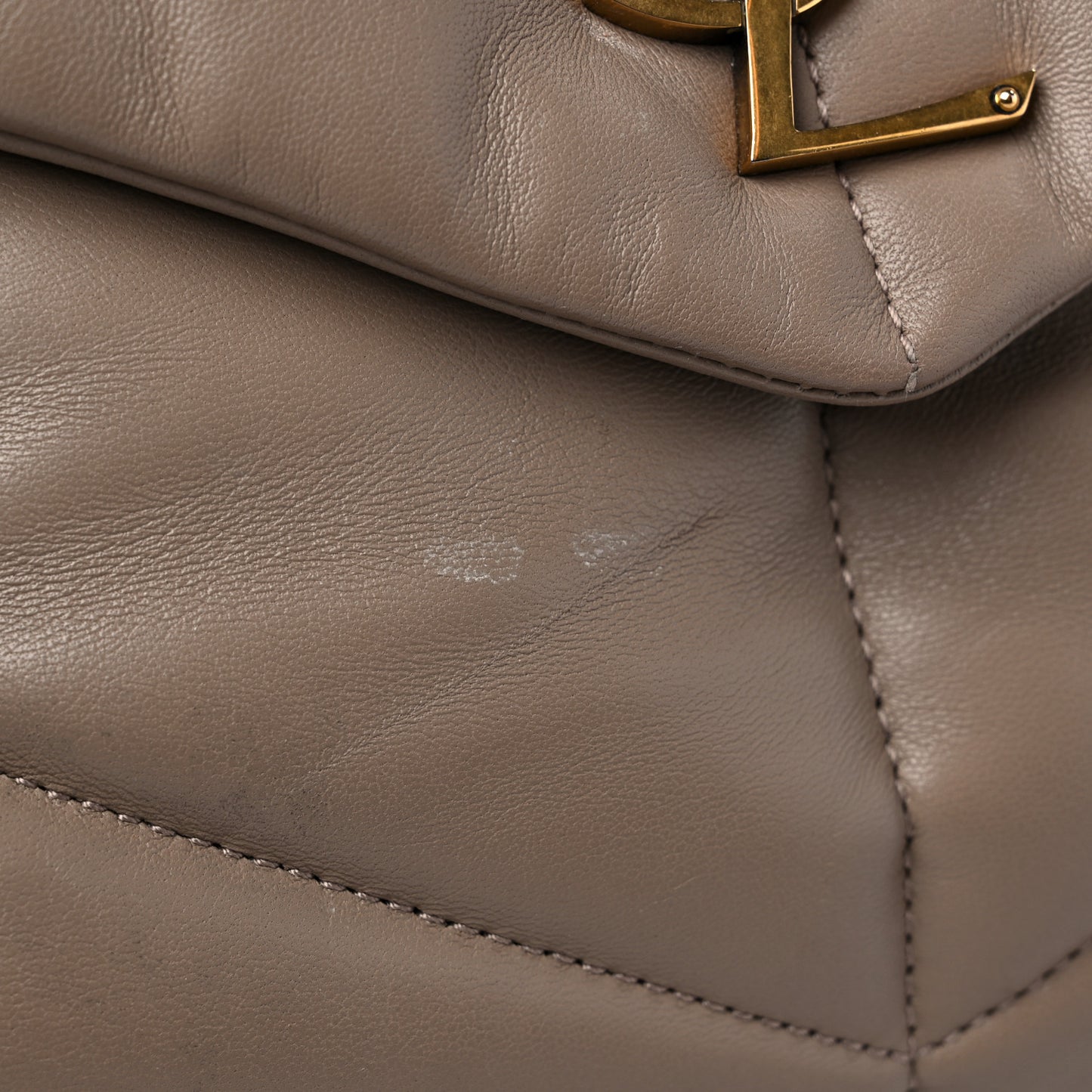 Lambskin Quilted Medium Loulou Puffer Monogram Chain Satchel Dark Beige
