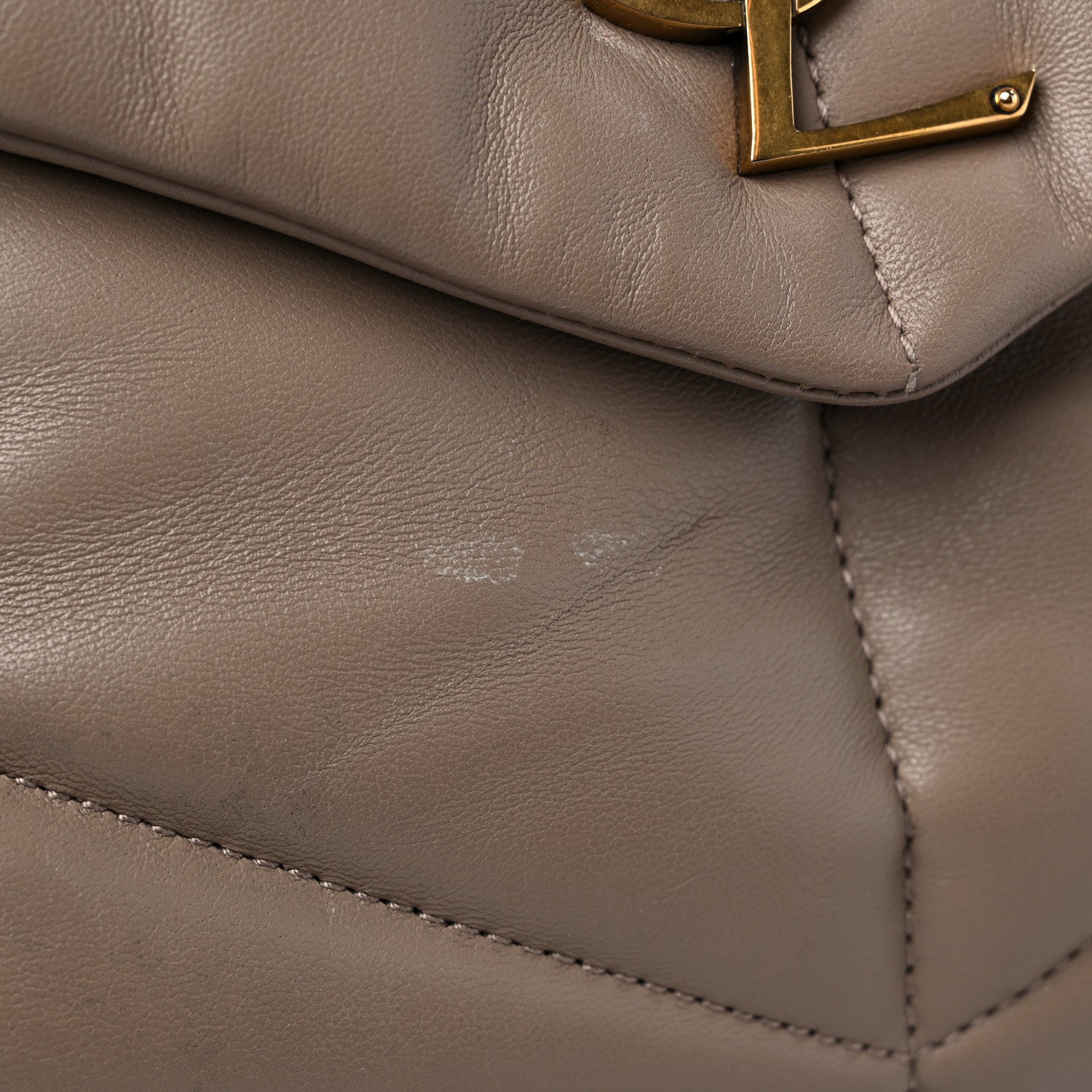 Saint Laurent Lambskin Quilted Medium Loulou Puffer Monogram Chain Satchel Dark Beige 15 of 16