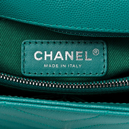 Chanel Caviar Chevron Quilted Small Coco Handle Flap Turquoise 7 of 11