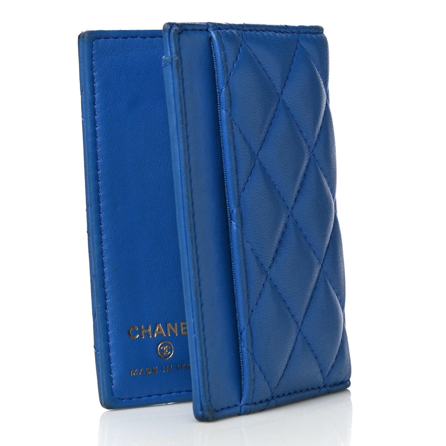 Lambskin Quilted Card Holder Wallet Blue