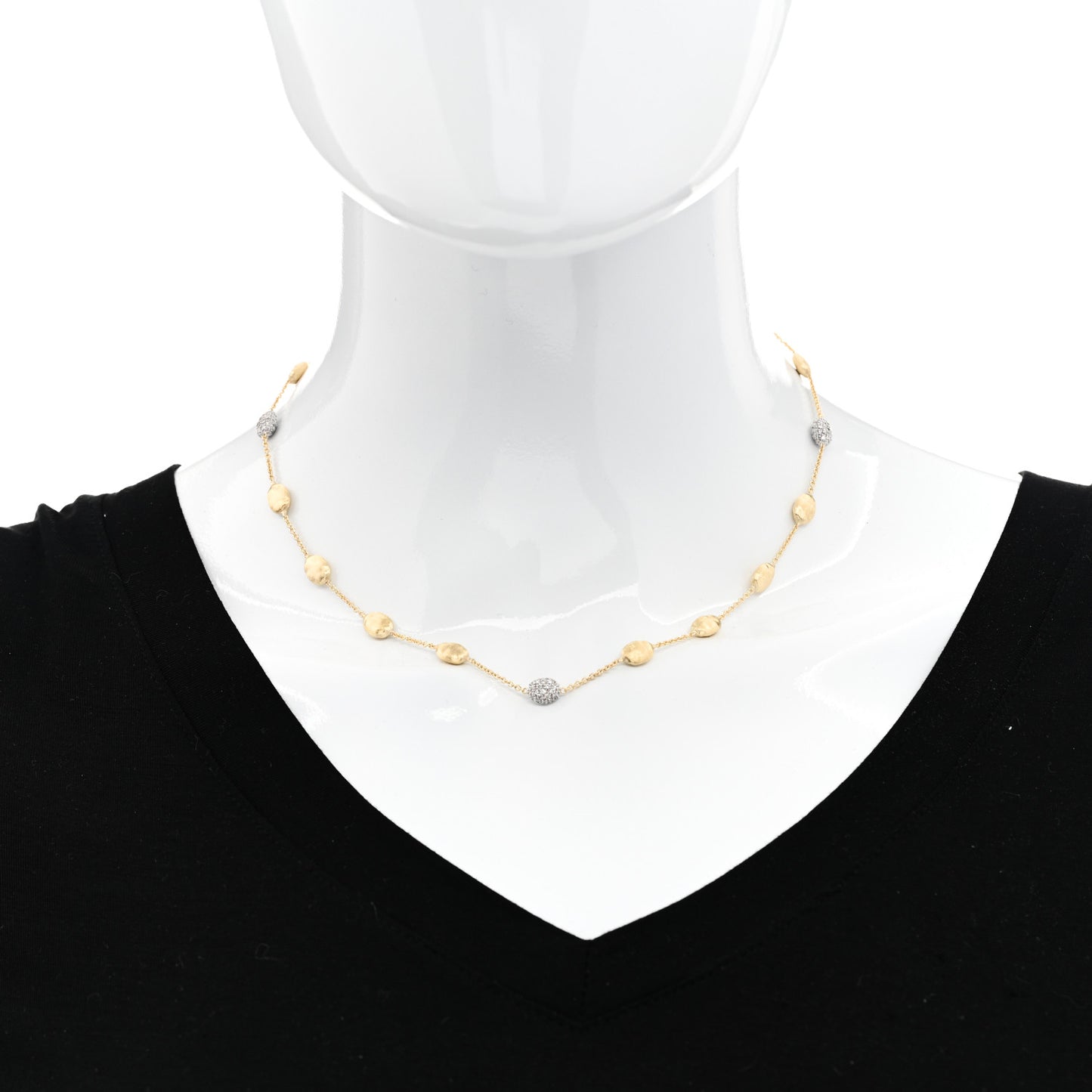 18K Yellow Gold Diamond Siviglia Small Bead Short Necklace