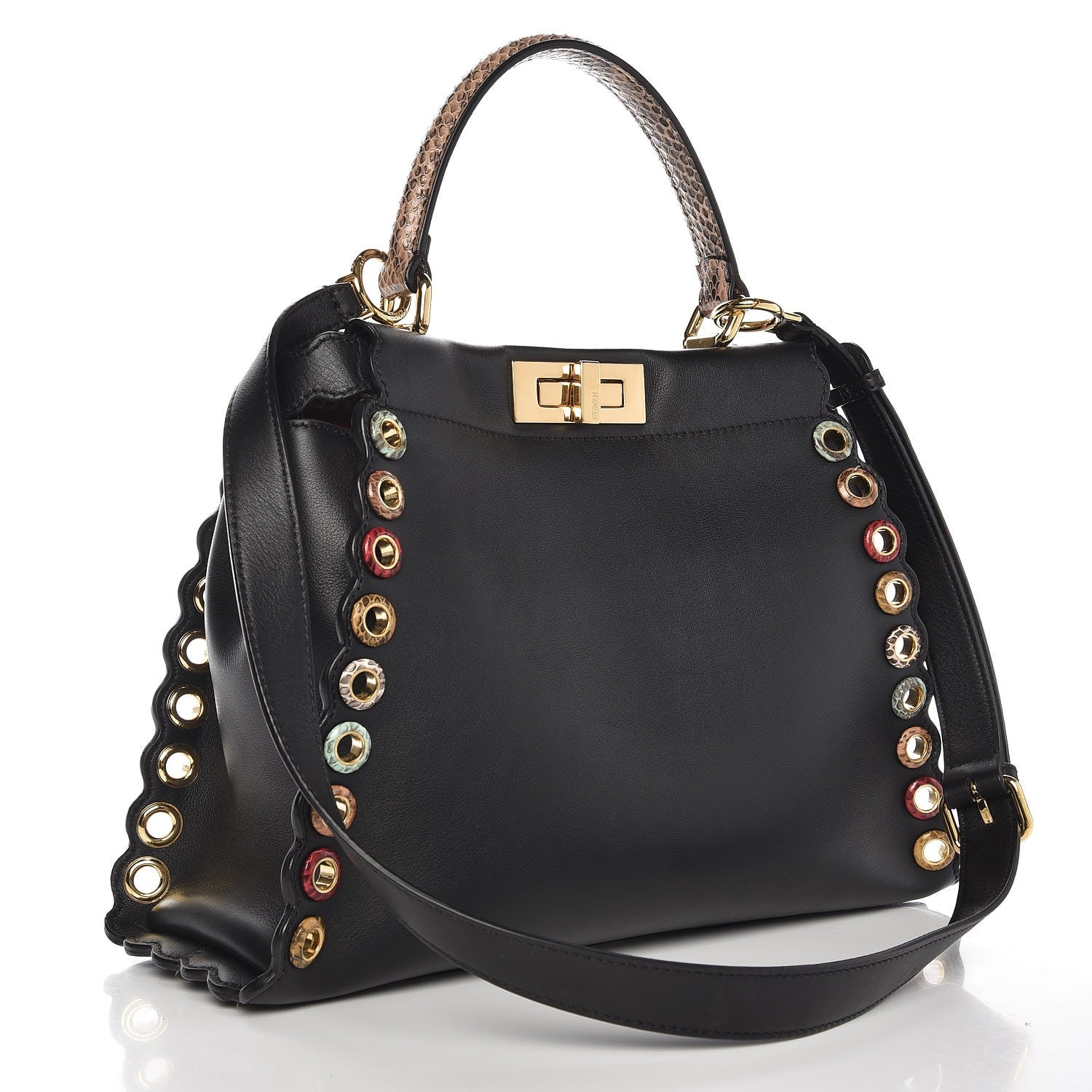 Fendi Vitello Seta Elaphe Nappa Grommet Medium Peekaboo Iconic Satchel Black Multicolor 3 of 7
