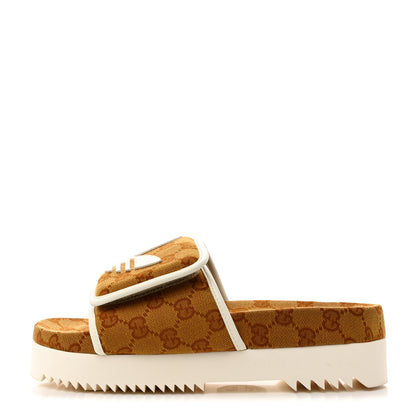 Gucci X ADIDAS Vintage GG Monogram Platform Sandals 38 Mid Natural Nut Off White 1 of 8