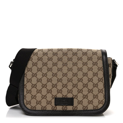 Gucci Monogram Flap Messenger Bag Beige Dark Brown 1 of 10