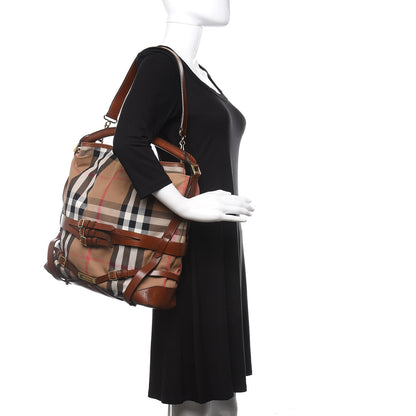 Burberry House Check Bridle Calfskin Medium Gosford Hobo Dark Tan 2 of 14