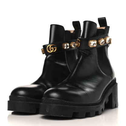 Gucci Calfskin Crystal GG Trip Chelsea Ankle Boots 39.5 Black 3 of 10