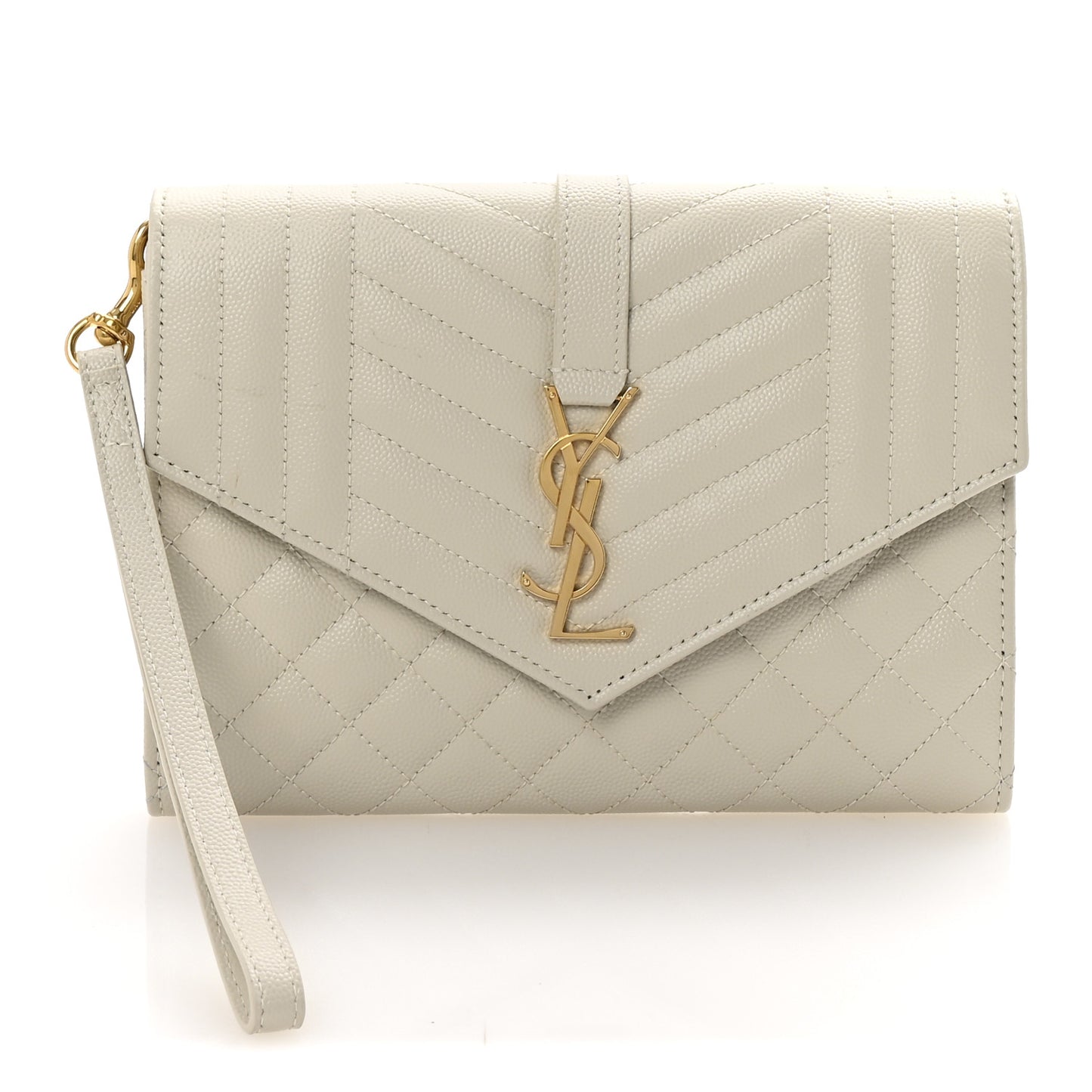 Grain De Poudre Textured Mixed Matelasse Triquilt Monogram Clutch Crema Soft