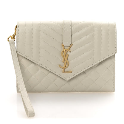 Saint Laurent Grain De Poudre Textured Mixed Matelasse Triquilt Monogram Clutch Crema Soft 2 of 14