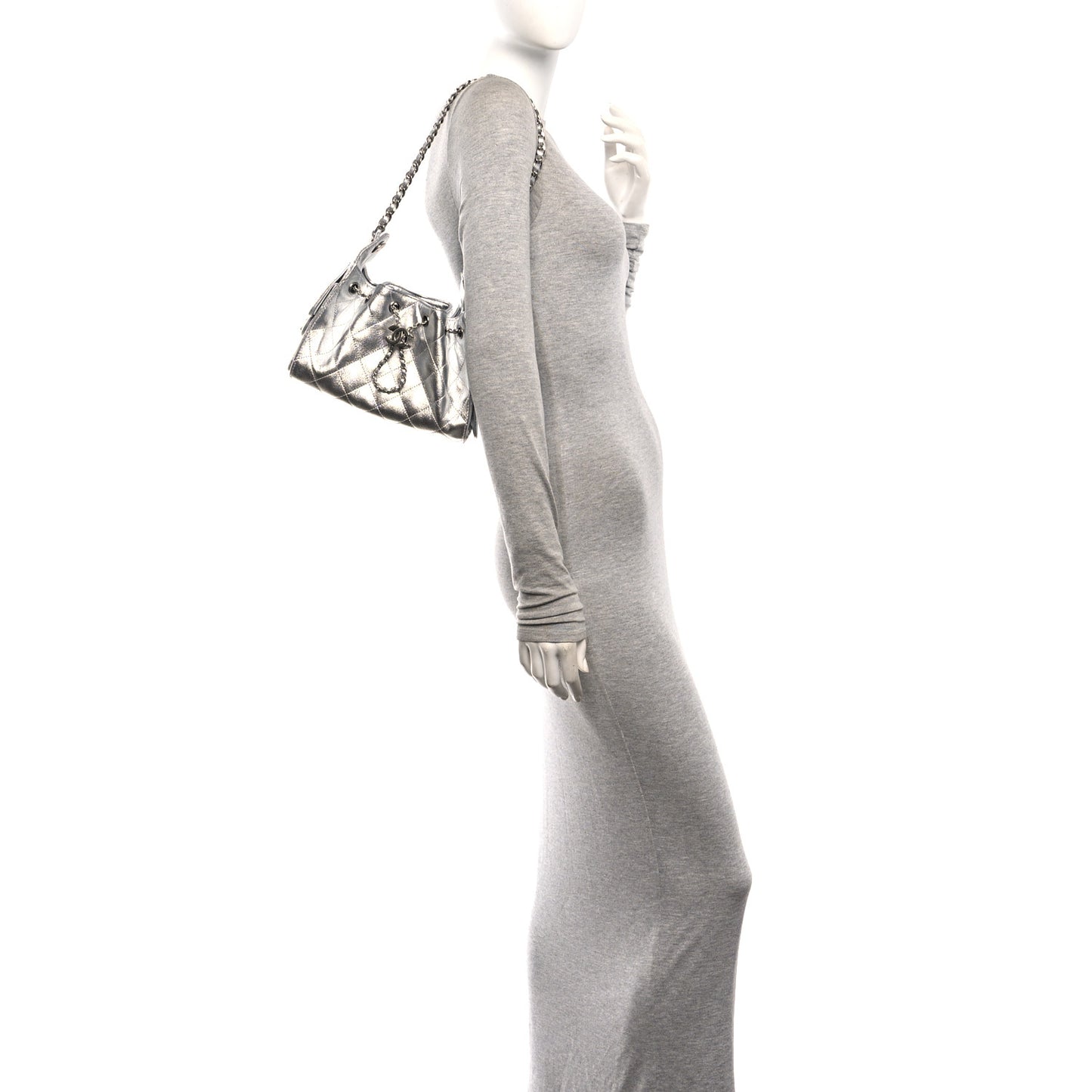 Metallic Caviar Quilted Mini Chanel 25 Handbag Silver