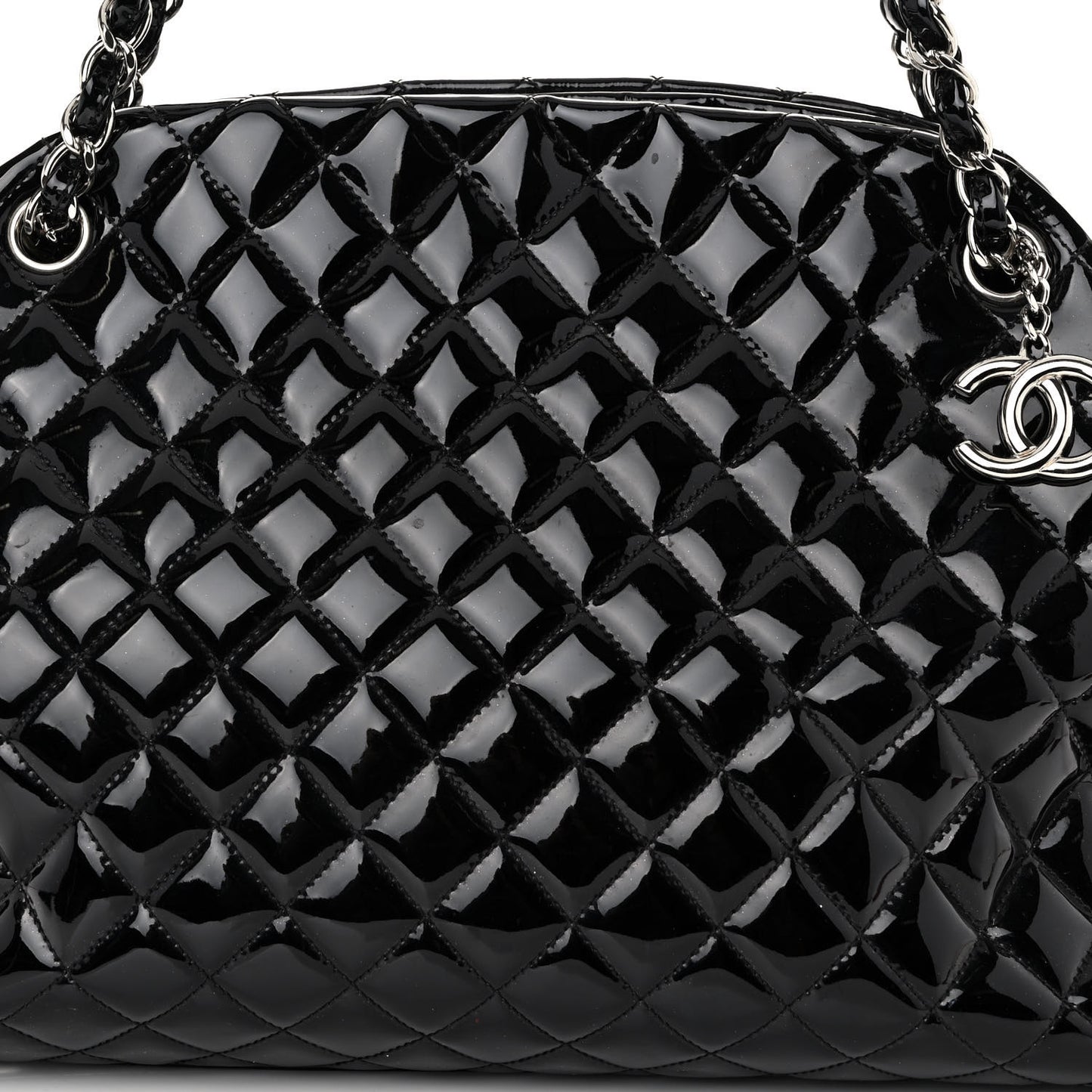 Patent Quilted Large Just Mademoiselle Bowling Bag Black