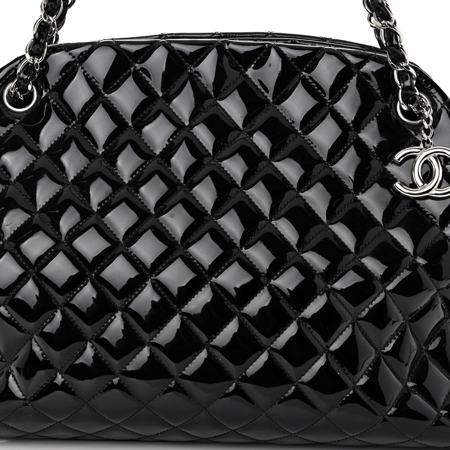 Chanel Patent Quilted Large Just Mademoiselle Bowling Bag Black 10 of 14