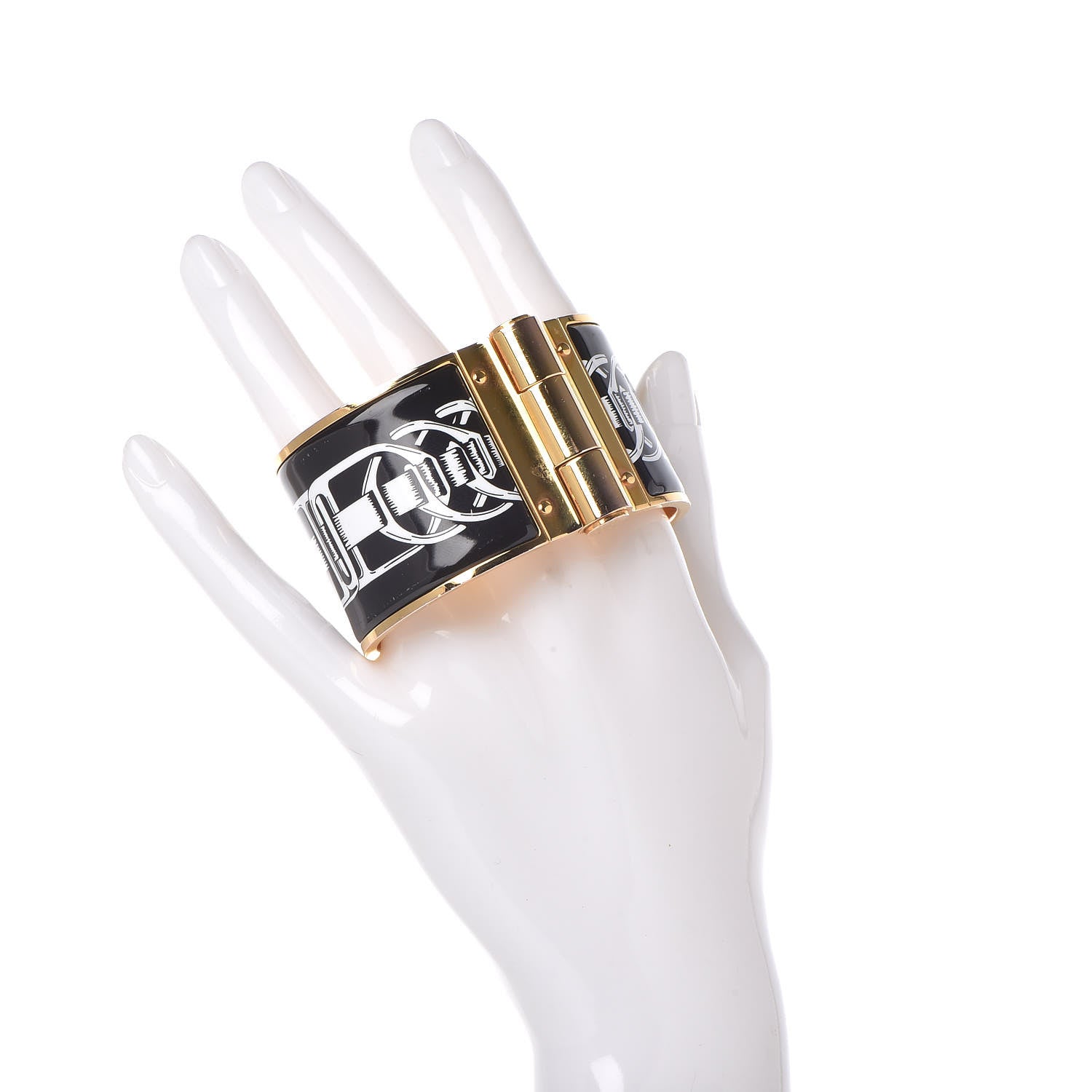 Hermes Enamel Printed Extra Wide Balades Equestres Hinged Bracelet S Positif Negatif 2 of 7