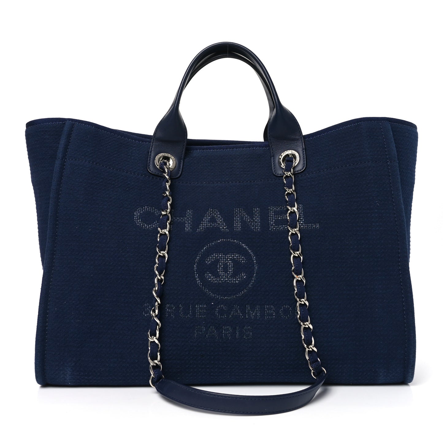 Mixed Fibers Calfskin Medium Deauville Tote Dark Blue