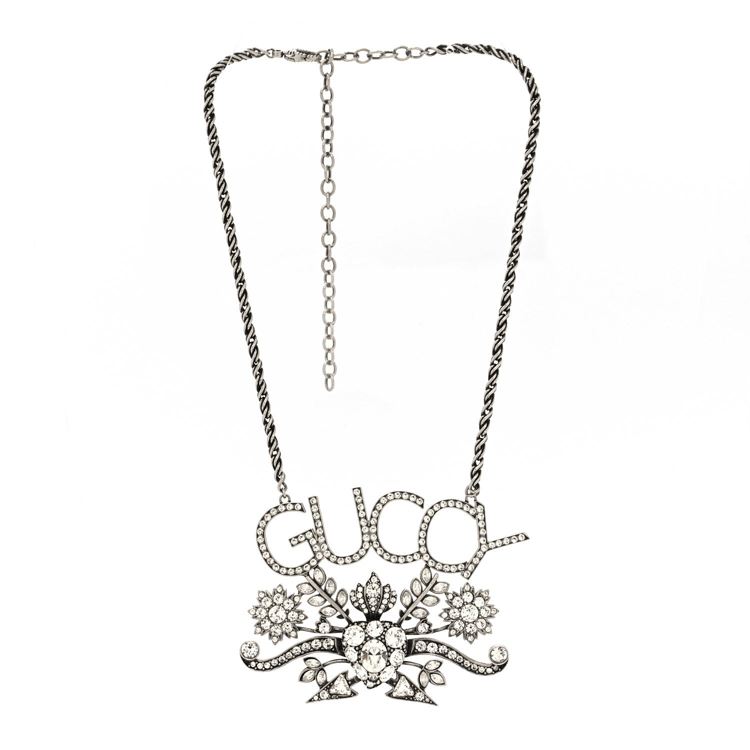 Gucci Metal Crystal Guccy Necklace Aged Silver 3 of 5