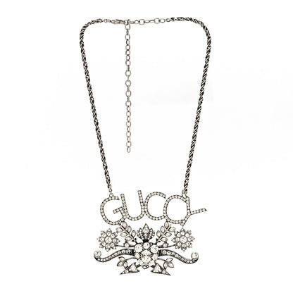 Gucci Metal Crystal Guccy Necklace Aged Silver 3 of 5